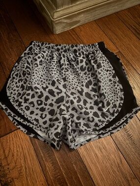 Nike Women's Black and White Leopard Print Athletic Shorts